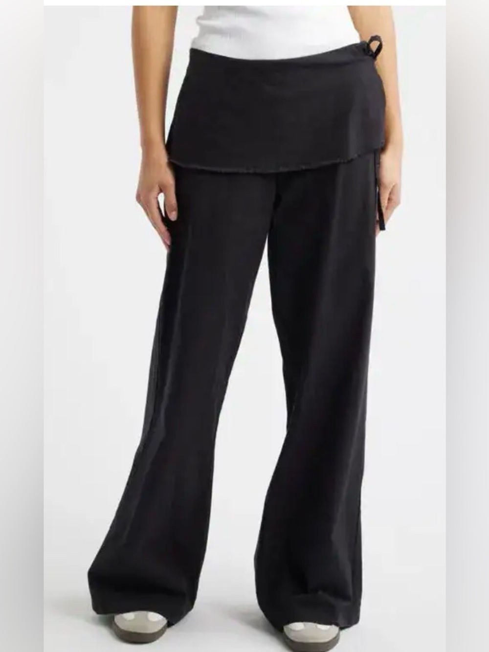 BDG Urban Outfitters XL Black Linen Cotton Foldover Wide Leg Pants
